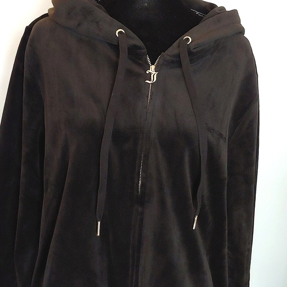 NWT Juicy Couture Black Velour Zip Front Hoodie Women's Size 2X - Picture 3 of 11